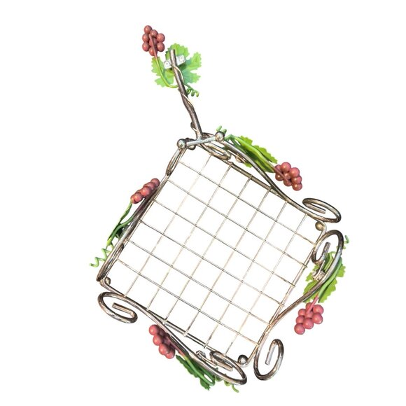 Grape Vine Metal Napkin Holder Hinged Arm Kitchen Wine Decor Footed 8" x 8" READ - Picture 3 of 7